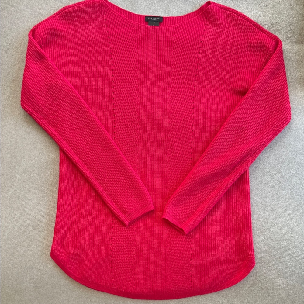 Ann Taylor Bright Pink Crewneck Ribbed Sweater